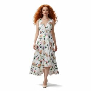 Calvin Klein Polyester Crepe Floral White Slip Maxi Dress Size 6